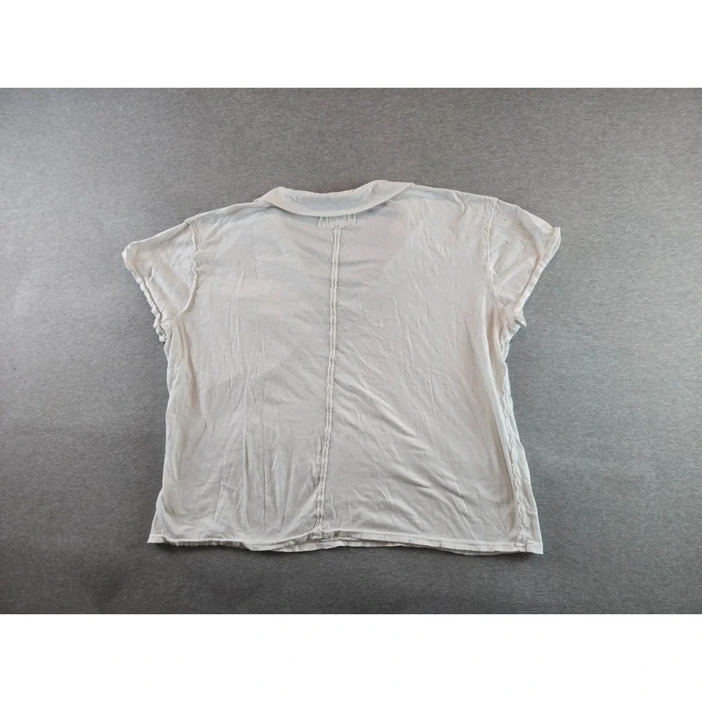 WE‎ THE FREE PEOPLE TOP WOMEN'S LARGE IVORY SHORT SLEEVE POP YOUR COLLAR TEE